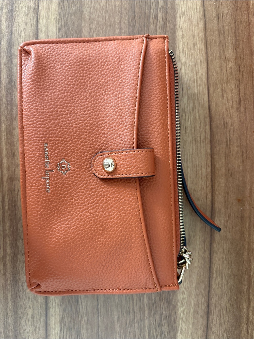 Nanette Lepore Orange Pebbled Leather Wristlet Wallet